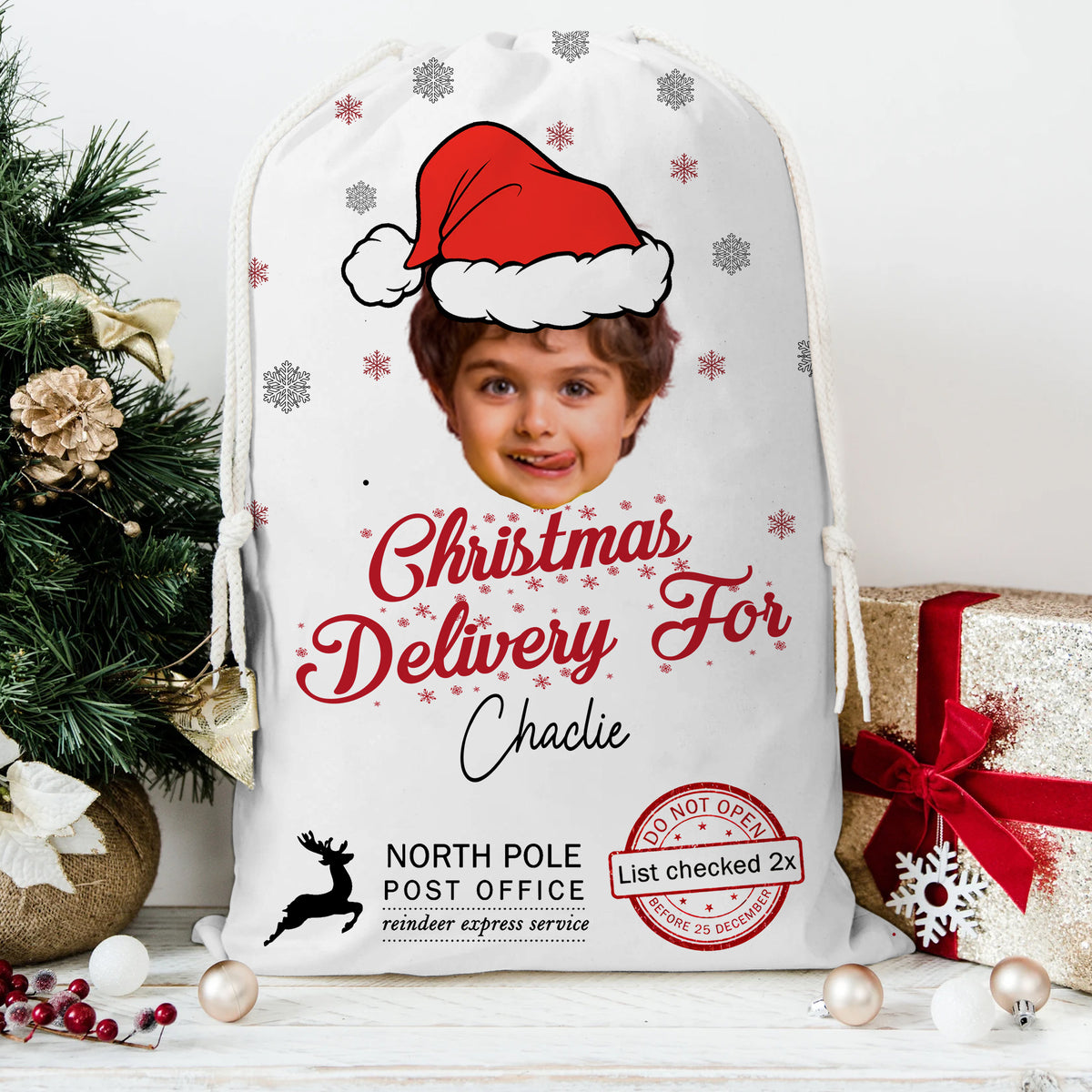 Christmas Delivery Face Photo- Personalized String Bag, Christmas Gift, Gift For Family