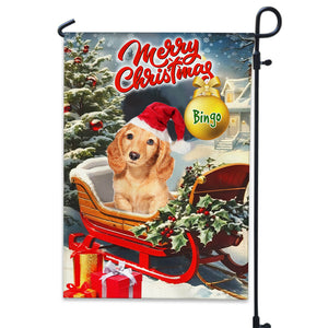 Merry Christmas On Santa's Sleigh - Custom Pet Photo And Name Flag - Christmas Gift, Gift For Pet Lovers