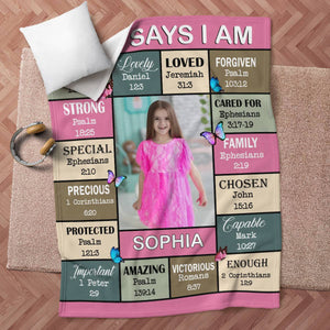 God Says I Am, Custom Photo And Name - Personalized Fleece Blanket