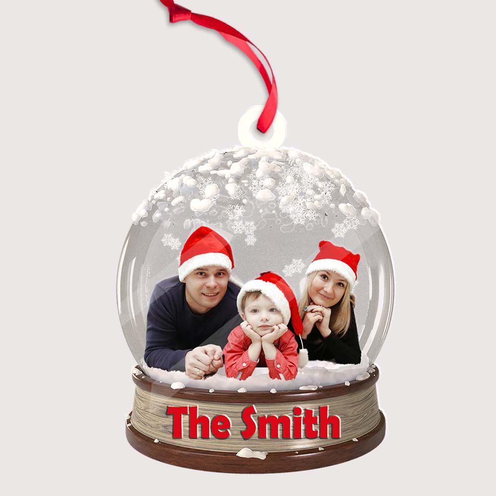 Merry Christmas Family Ball- Custom Photo And Family Name, Personalized Acrylic Ornament - Gift For Christmas