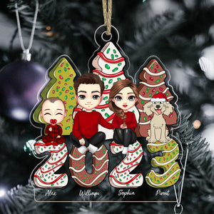 Family And Christmas Tree With Baby and Dog, Merry Christmas 2023 - Personalized Acrylic Ornament - Gift For Family, Xmas Gift