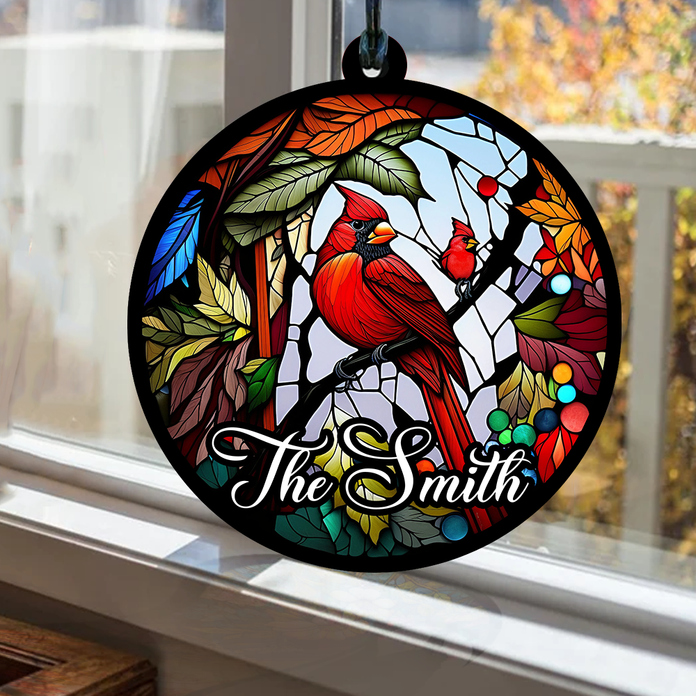 Cardinal Remembrance Gifts - Custom Background And Name - Personalized Acrylic Ornament - Window Ornament