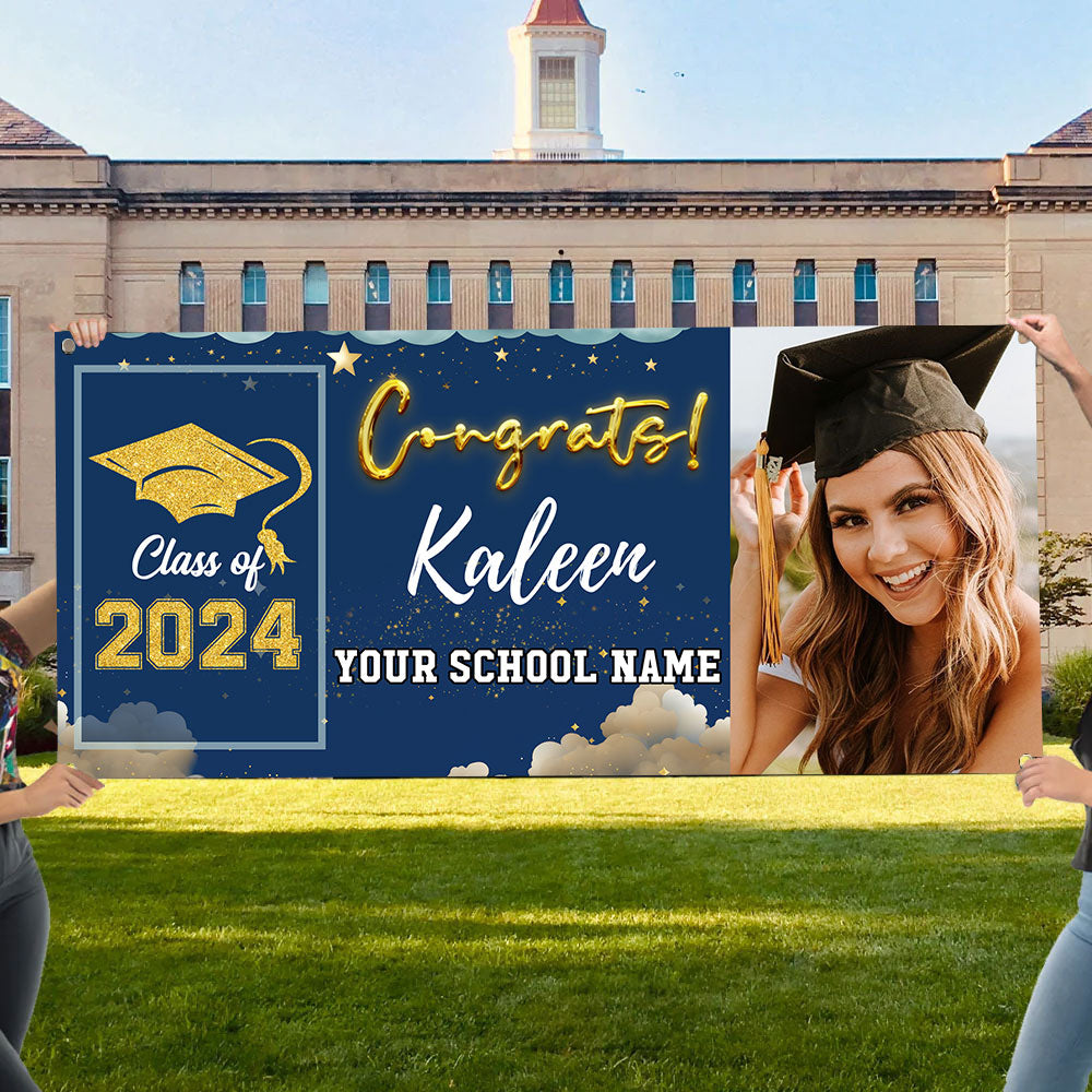 Congrats Class Of 2024- Personalized Photo Graduated Banner -  Decoration Gifts