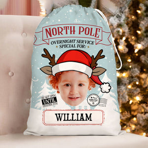 North Pole Overnight Service Custom Photo And Text, Personalized String Bag, Christmas Gift