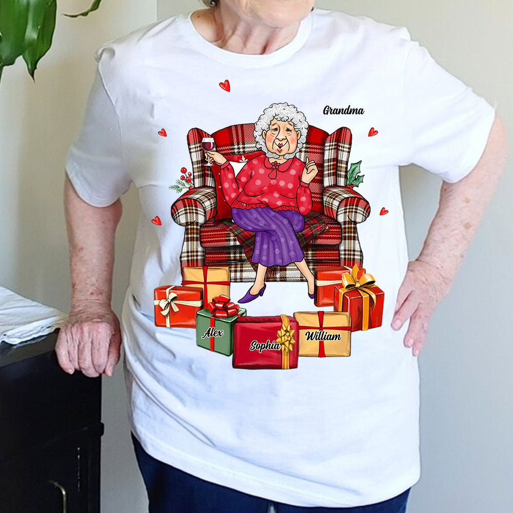 Grandma And Grandkids, Custom Appearance And Names - Personalized T-Shirt - Gift For Family