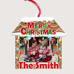 Merry Christmas Family - Custom Photo And Family Name, Personalized Acrylic Ornament - Gift For Christmas