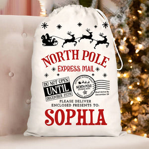 North Pole Bag Custom Name, Personalized String Bag, Christmas Gift