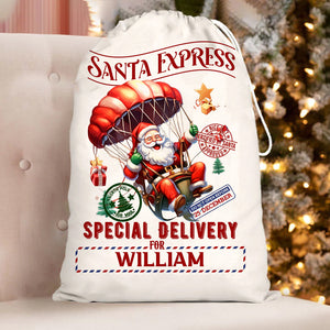 Santa Express Special For Custom Text, Personalized String Bag, Christmas Gift