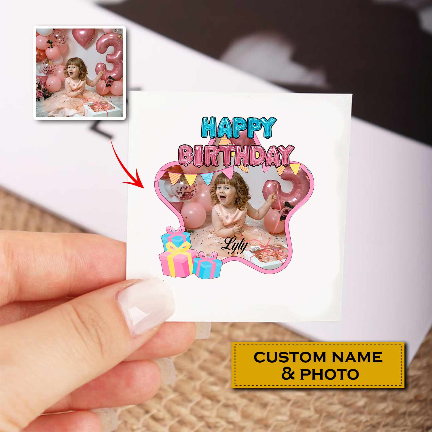 Star Happy Birthday Custom Photo And Text Temporary Tattoo, Personalized Tattoo, Fake Tattoo