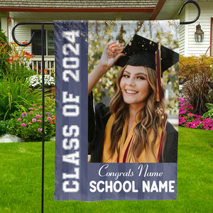 Congrats Class Of 2024 - Custom Photo And Texts Graduation Flag - Graduation Gift