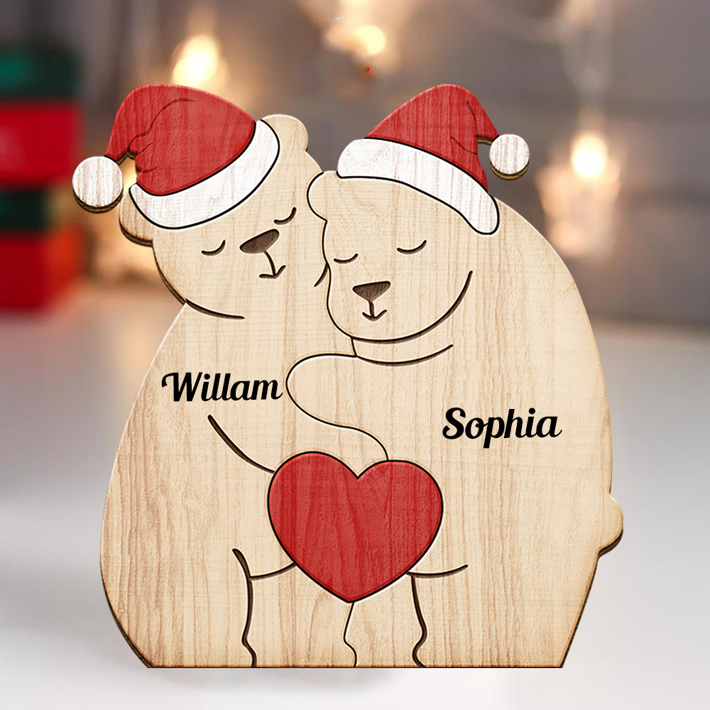 Personalized Wooden Bears Family Christmas - Puzzle Wooden Bears Family - Wooden Pet Carvings