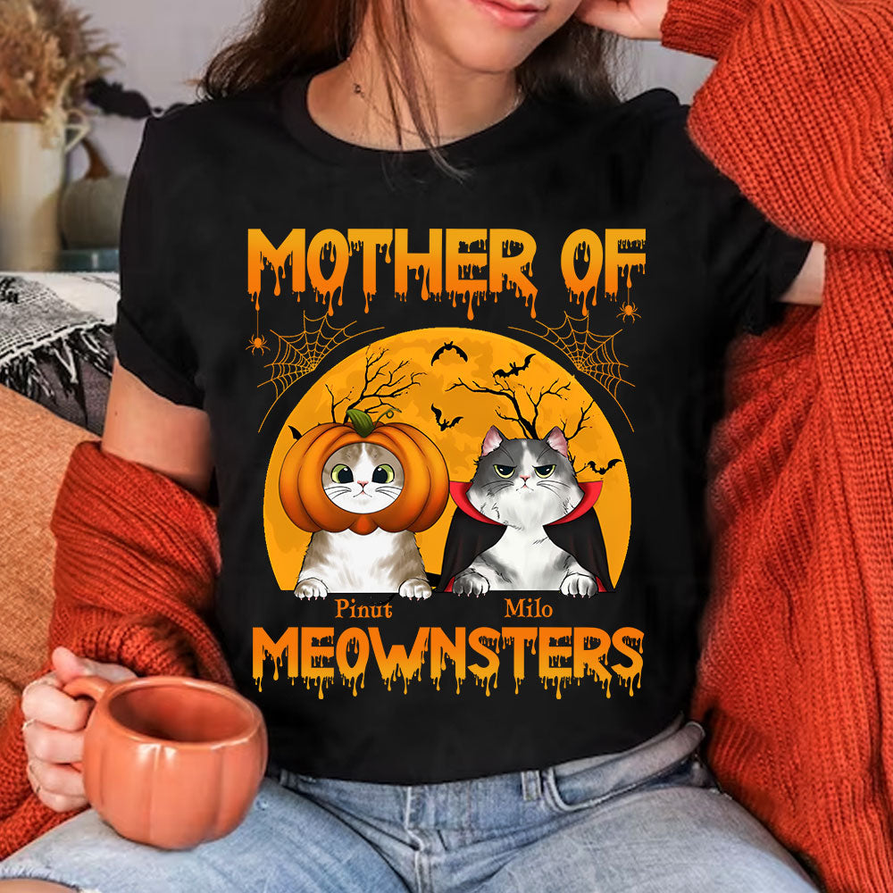 Mother Of Meownsters - Custom Cat And Name - Personalized T-Shirt - Halloween Cat Lover Gift