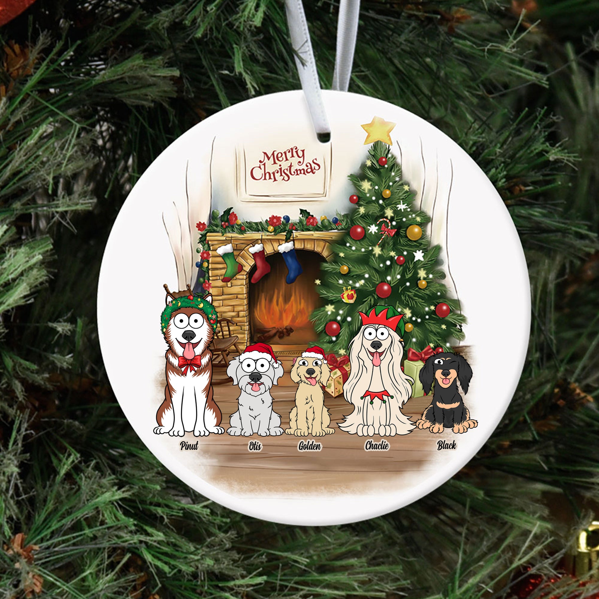 Merry Christmas Pets House, Custom Pet And Name - Personalized Ceramic Ornament - Gift For Christmas, Gift For Family, Gift For Pet Lover