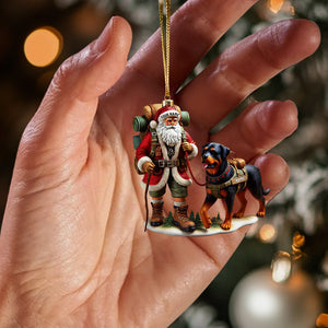 Climbing Santa And Dog Home Decor Christmas Ornament, Personalized Ornament