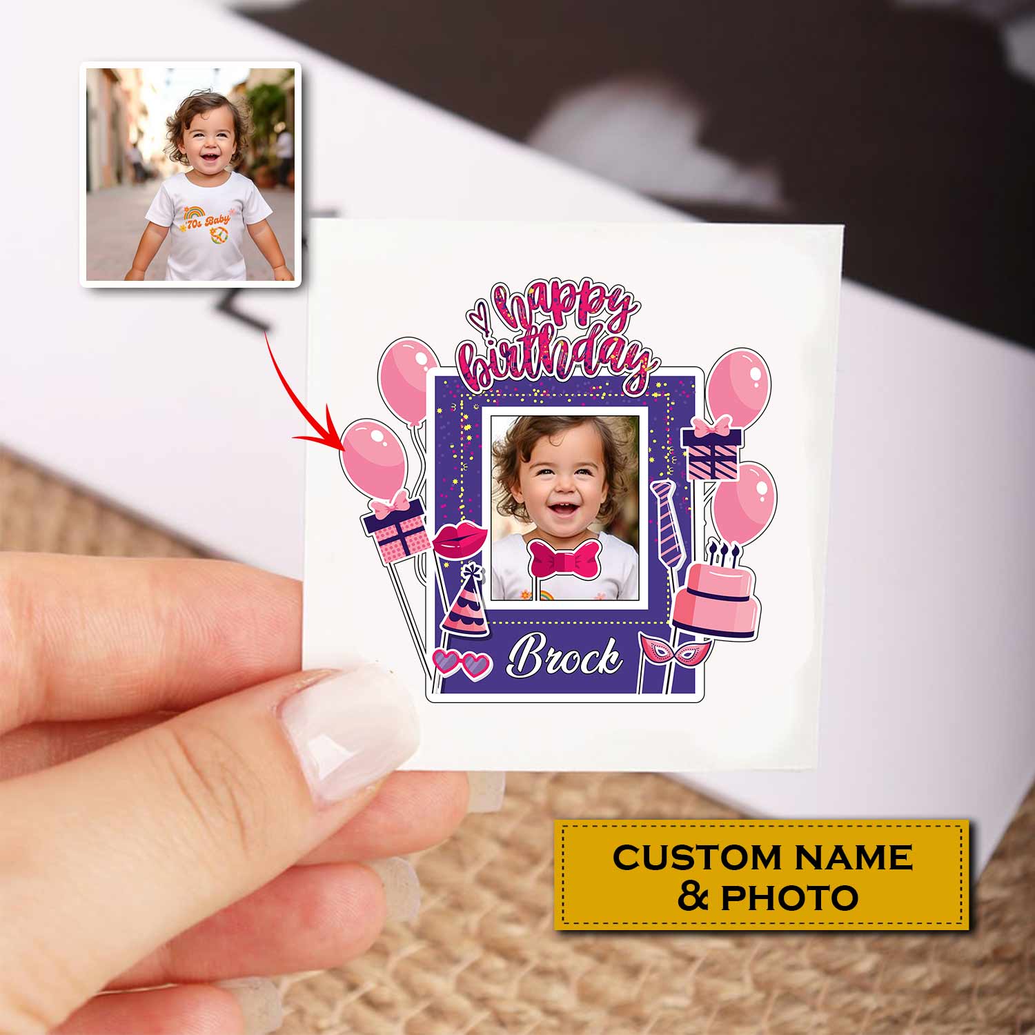 Happy Birthday It's Party Custom Photo And Text Temporary Tattoo, Personalized Tattoo, Fake Tattoo