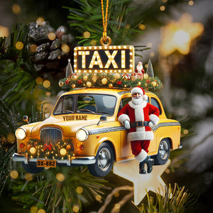 Santa Taxi Christmas Ornament, Personalized Ornament