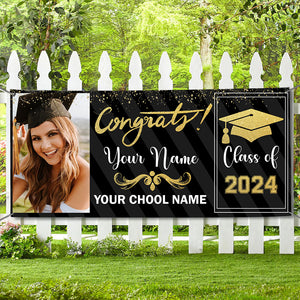 Congrats Class Of 2024- Personalized Photo And Texts Graduated Banner - Decoration Gifts