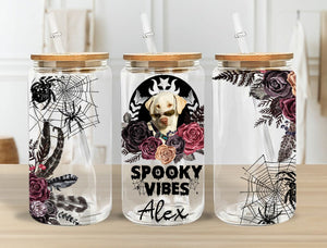 Halloween Dog Smooky Vibes Personalized Glass Bottle, Frosted Bottle, Gift For Halloween, Gift For Pet Lover