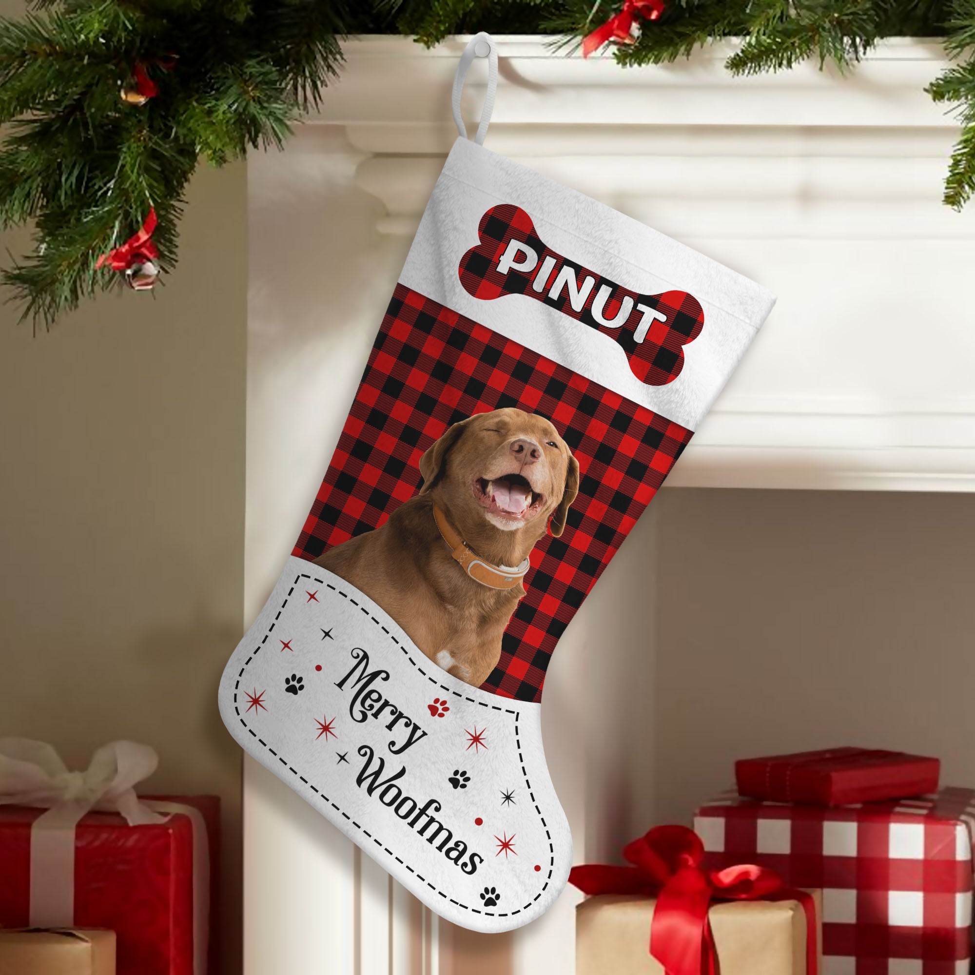 Merry Christmas Sock - Personalized with Pet Name Photo - Custom Socking Decoration - Christmas Gift