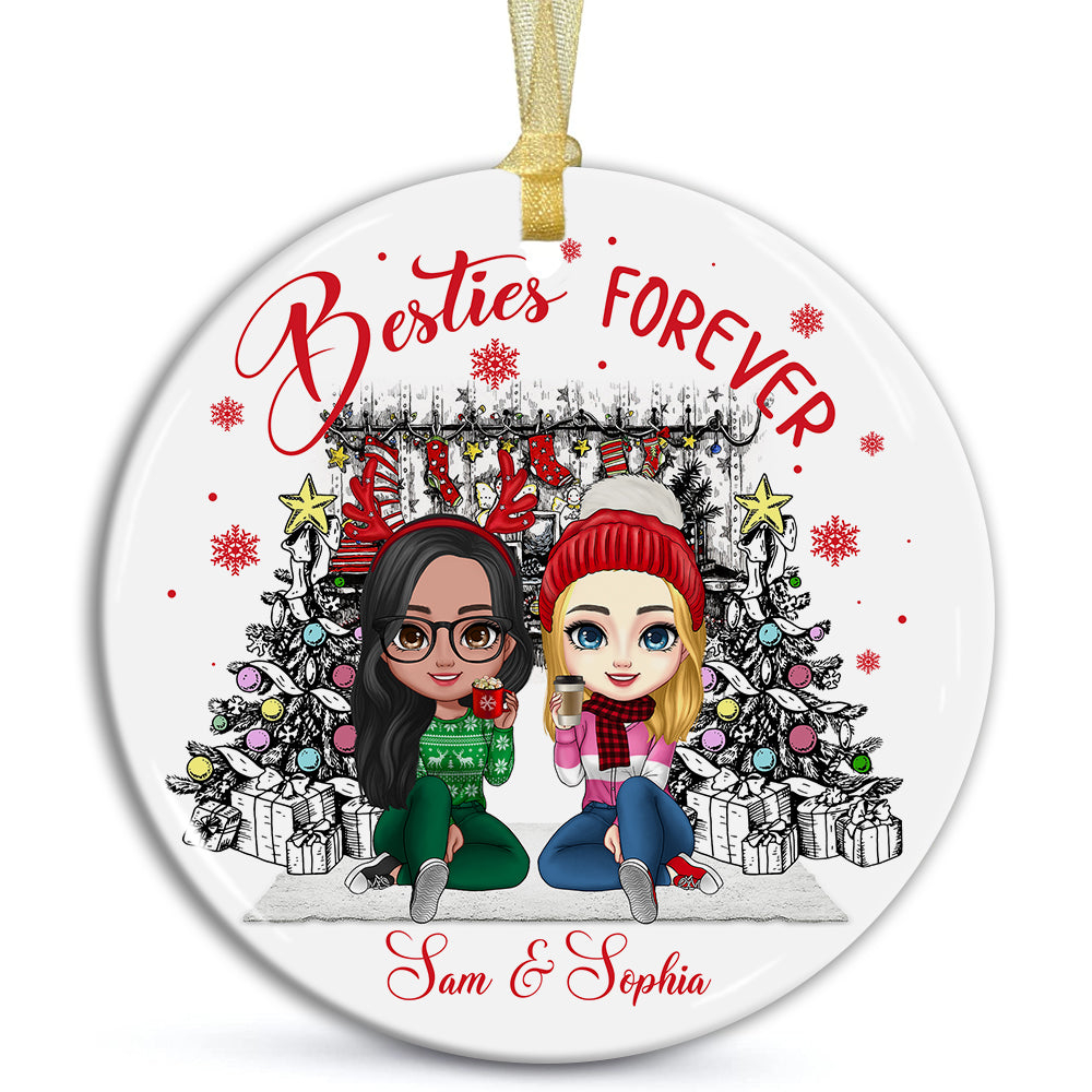 Christmas Besties Forever, Custom Appearances And Names- Personalized Ceramic Ornament - Gift For Christmas, Gift For Friends