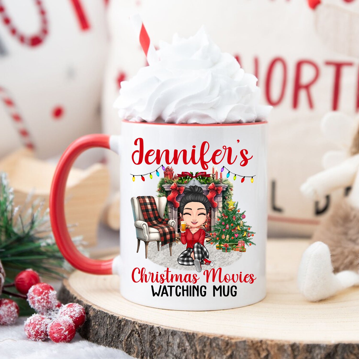 Woman Christmas Movies Watching Mug - Custom Appearances And Names, Personalized Mug, Christmas Gift