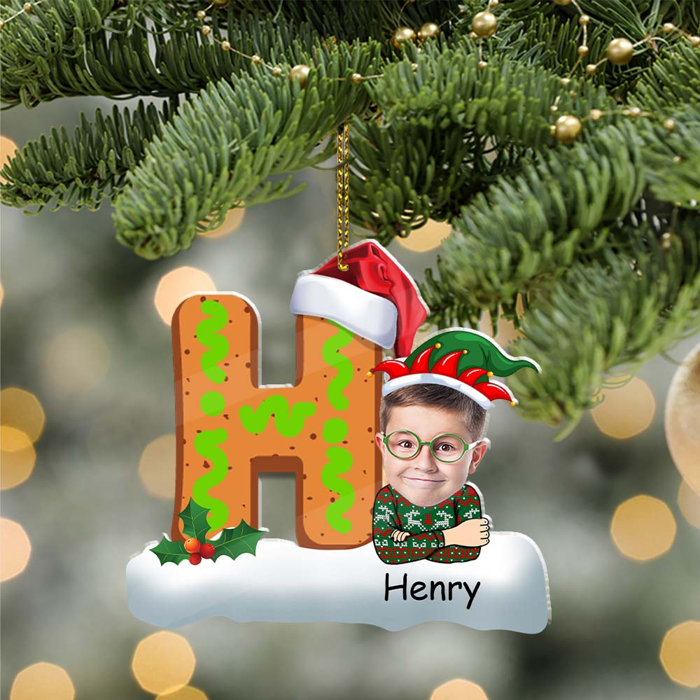 Letter And Kid Christmas - Custom Photo And Name, Personalized Acrylic Ornament - Gift For Christmas, Family Gift