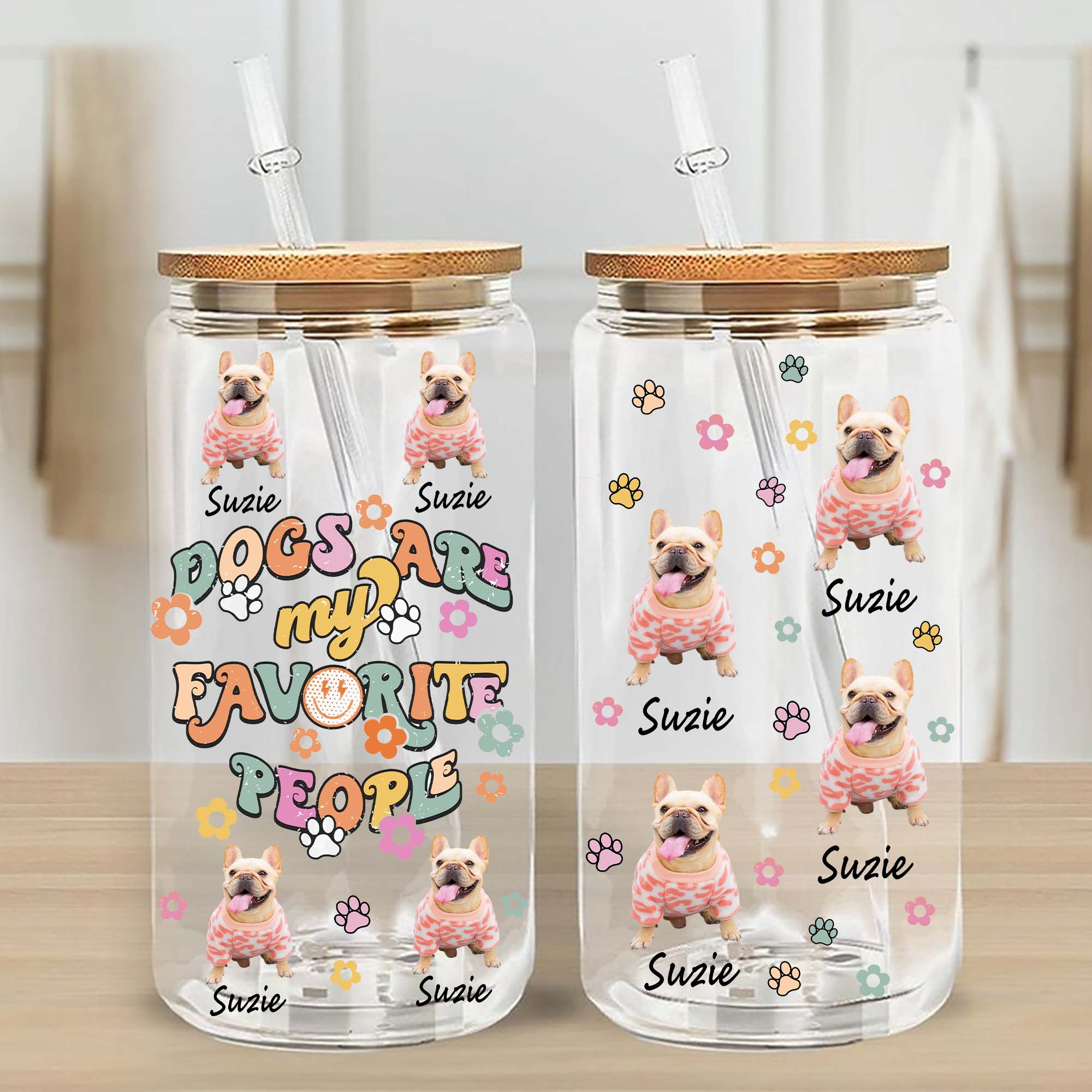 Dogs Are My Favorite People - Custom Photo And Name - Personalized Glass Bottle, Frosted Bottle, Gift For Dog Lovers