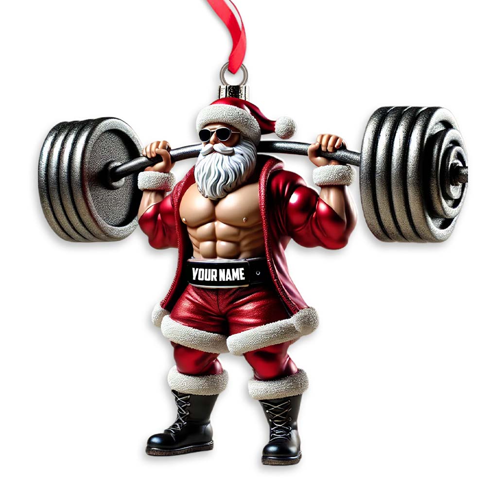 Custom Ornament, Weightlifting Santa Ornament, Christmas Decor