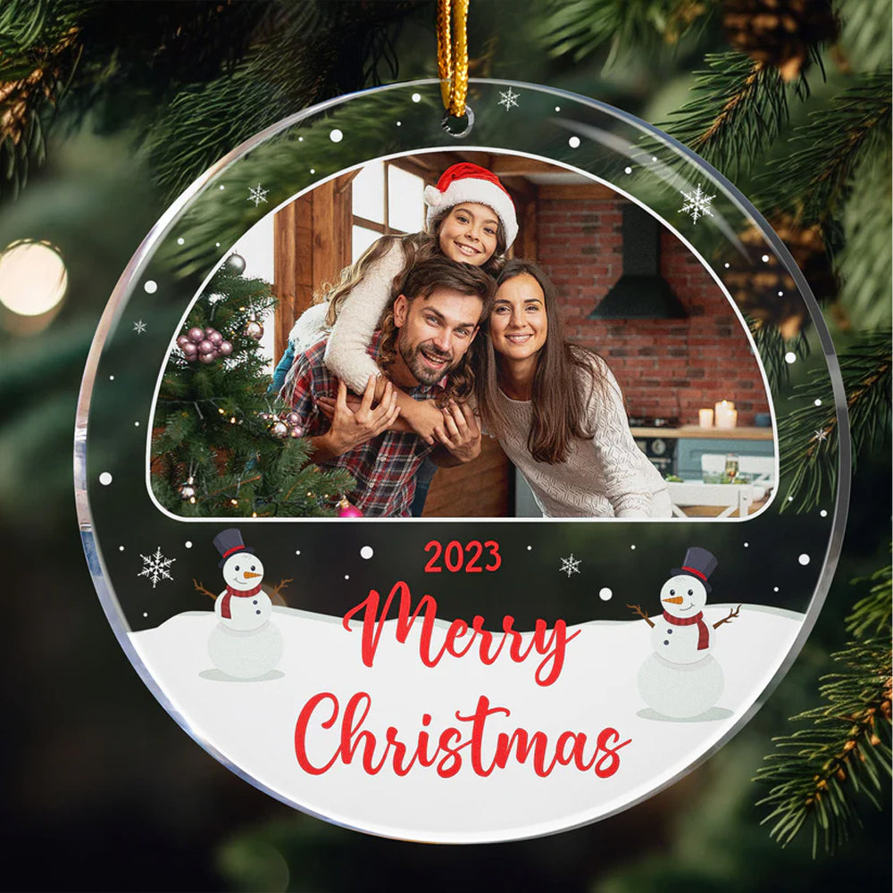 Merry Christmas Family Photo - Custom Photo, Personalized Acrylic Ornament - Gift For Christmas