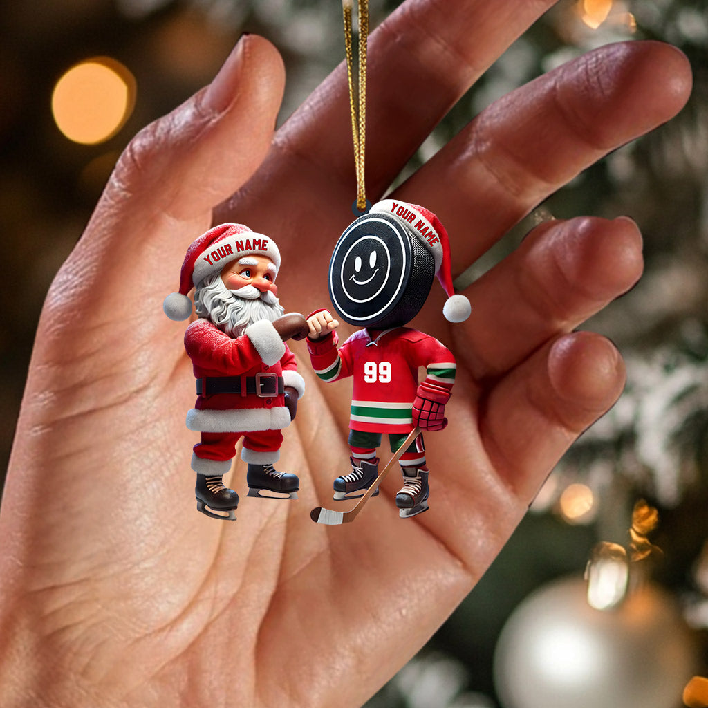 Santa And The Hockey Player Christmas Ornament, Personalized Ornament