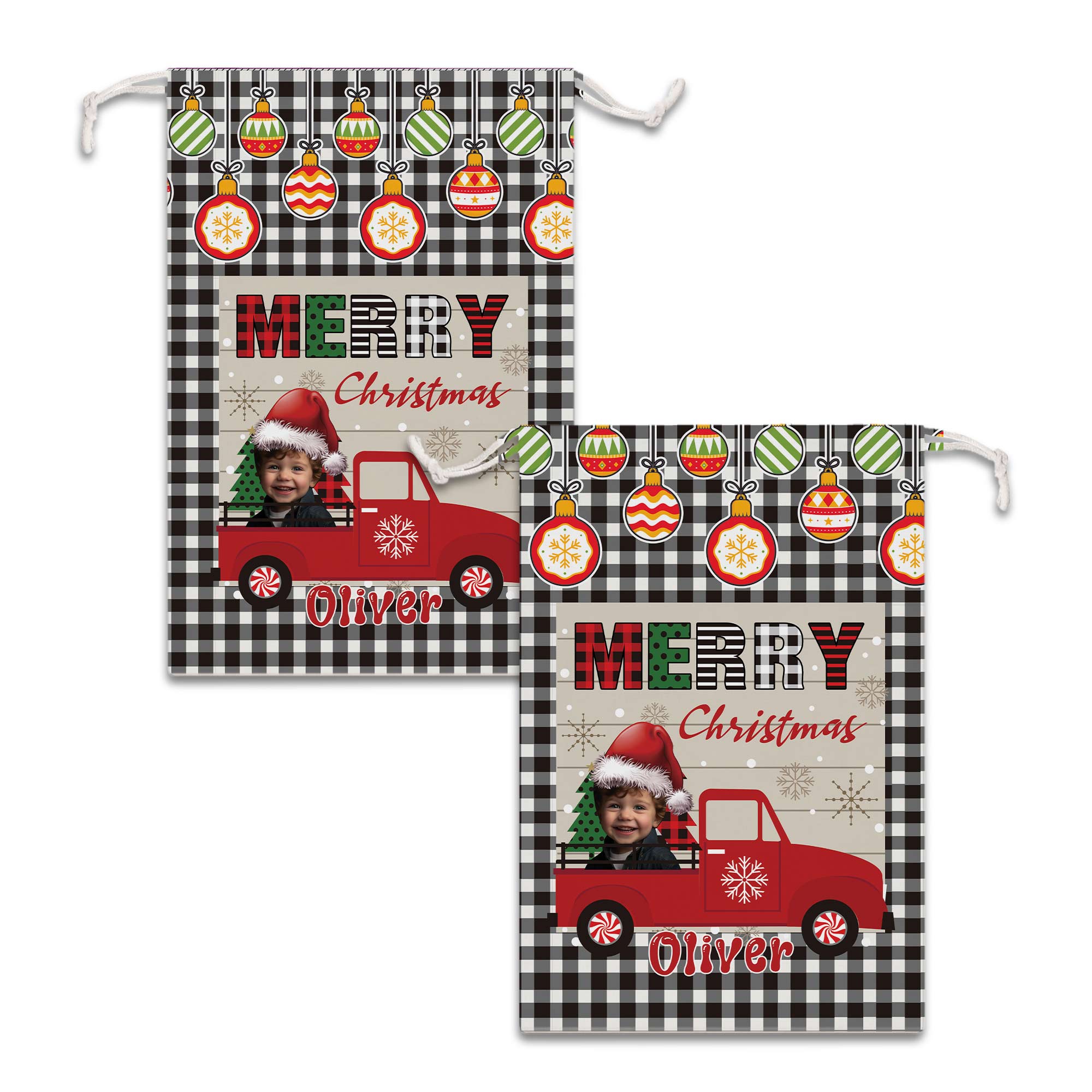 Merry Christmas Car Custom Photo And Name, Personalized String Bag, Christmas Gift