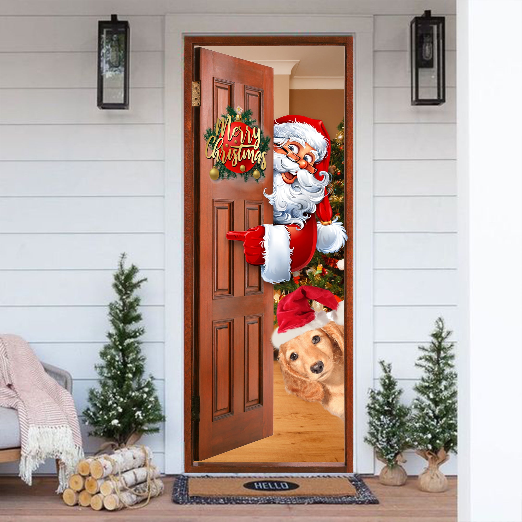 Santa Door Decor - Christmas Door Covers - Outdoor Christmas Decorations - Front Door Decor - Personalized Holiday Door Covers