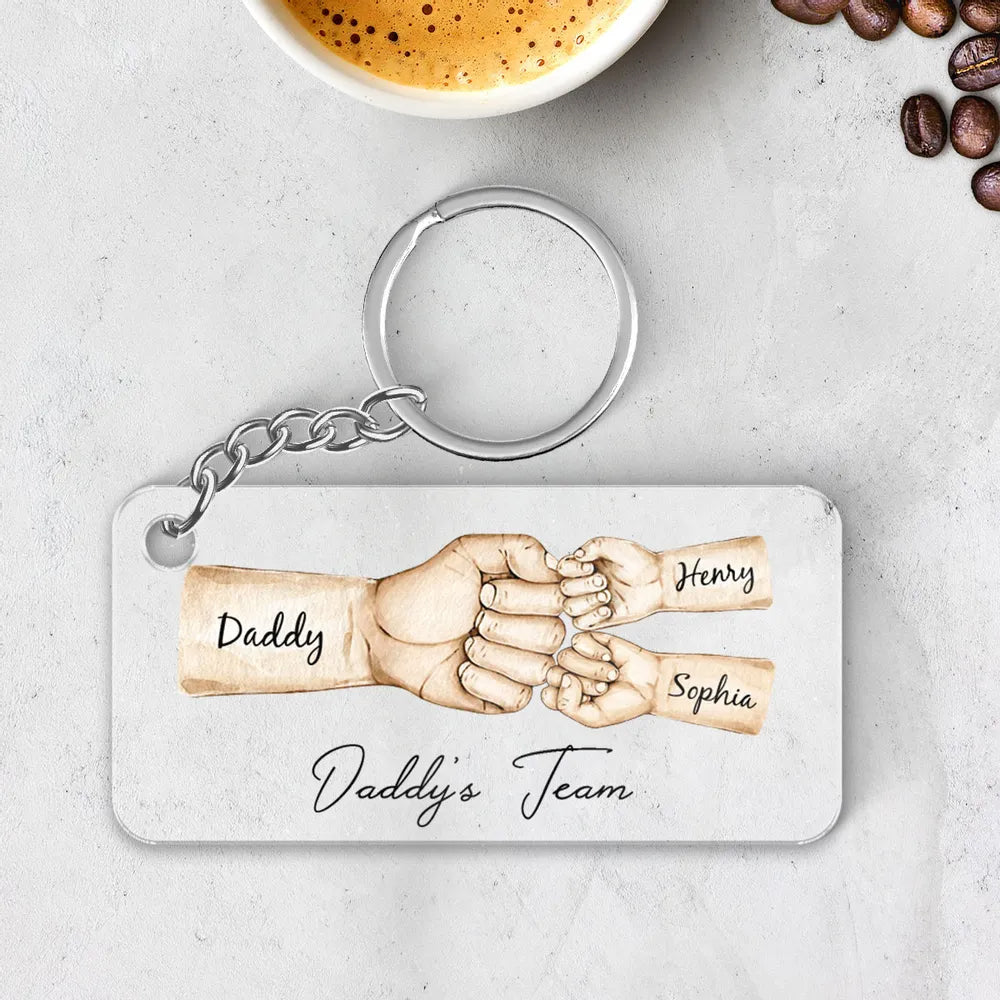 Dad And Kid Punch Hand, Custom Skin Color And Texts - Personalized Acrylic Keychain