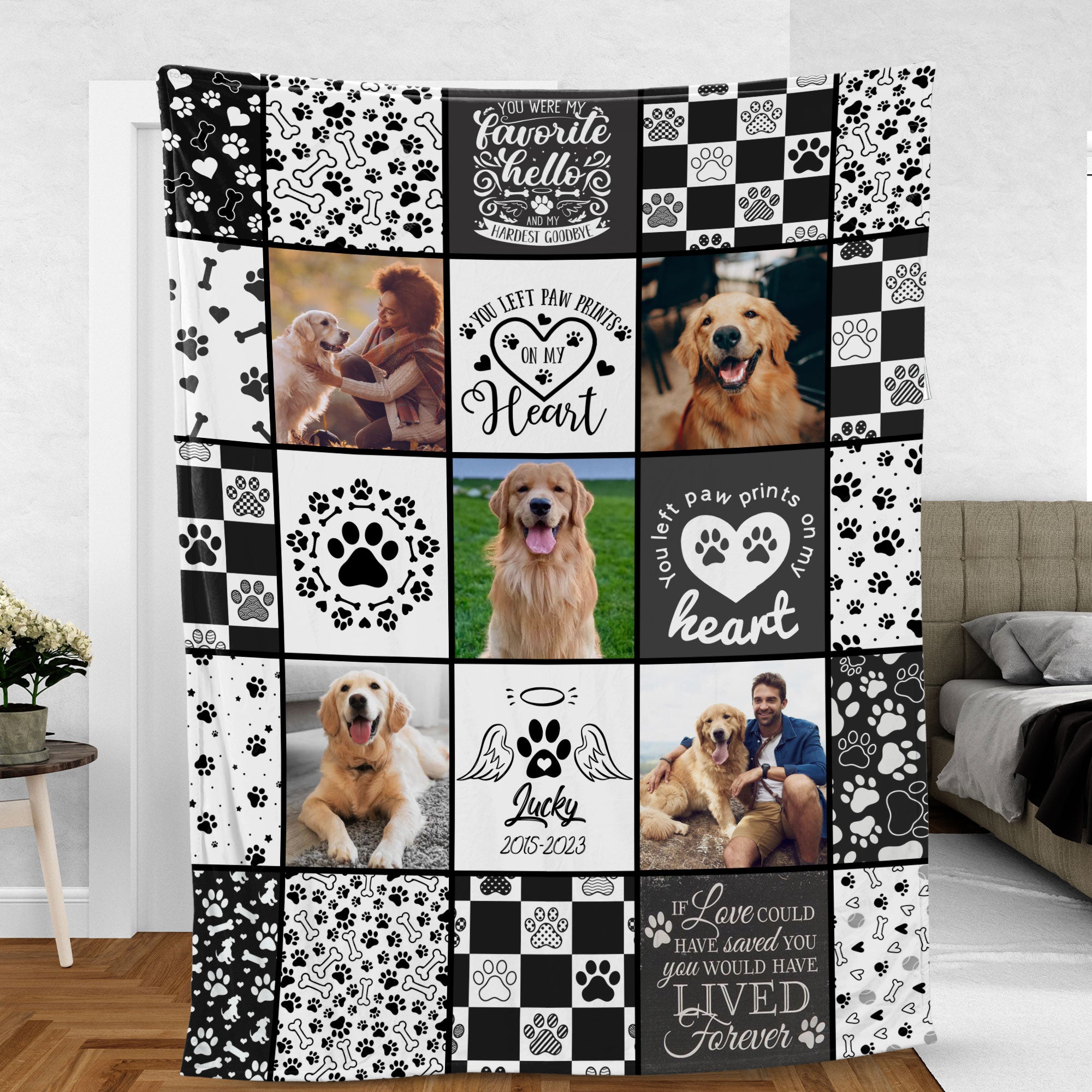 You Left Paw Prints On My Heart - Custom Photo And Name, Personalized Fleece Blanket - Gift For Pet Lover, Memorial Gift