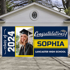 Congratulations Class Of 2024 - Personalized Your Photo, School Name And Name Single Garage, Garage Door Banner Covers - Banner Decorations