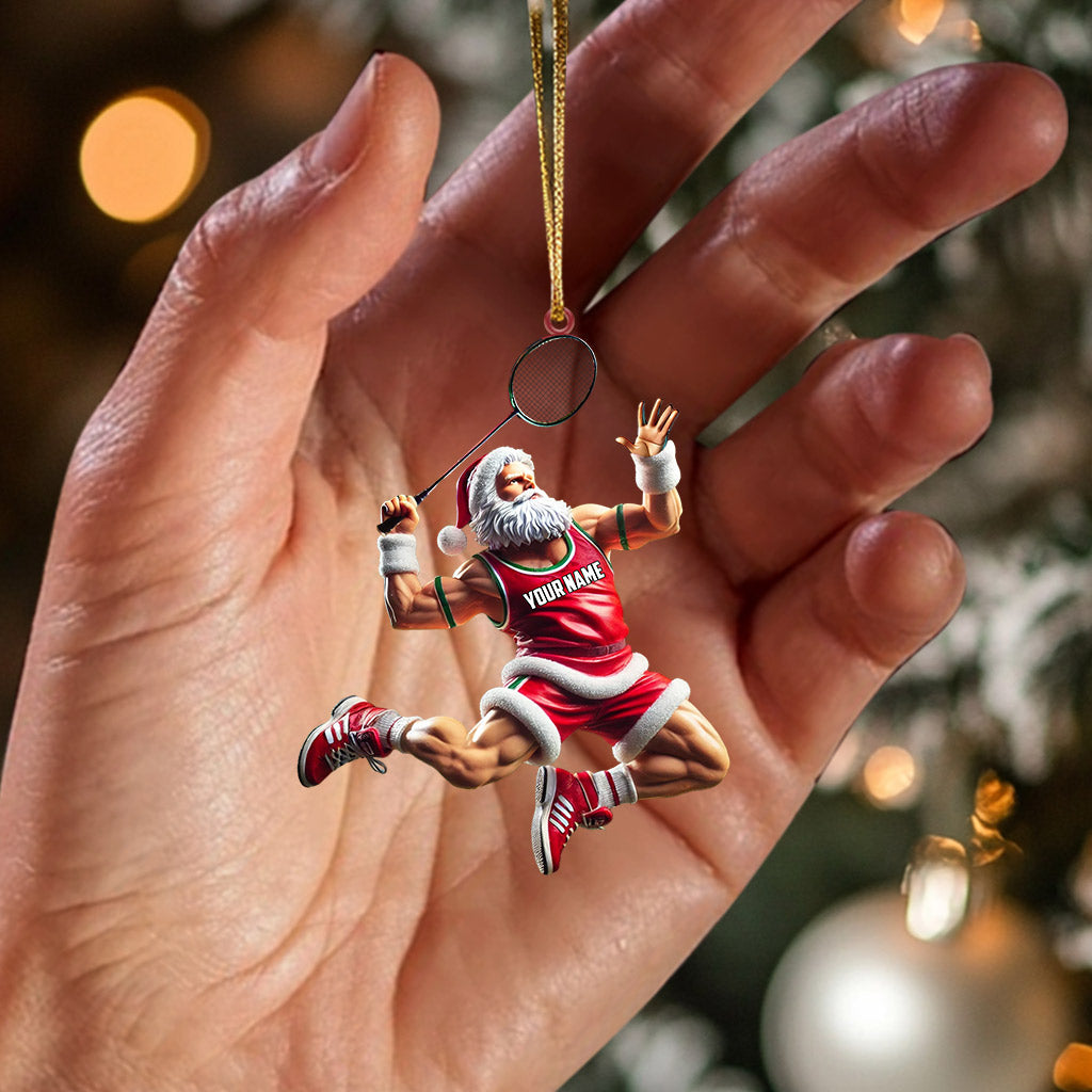 Santa Plays Badminton Christmas Ornament, Personalized Ornament