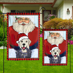 Santa With Christmas Dog - Custom Dog And Name Flag - Christmas Gift, Gift For Pet Lovers