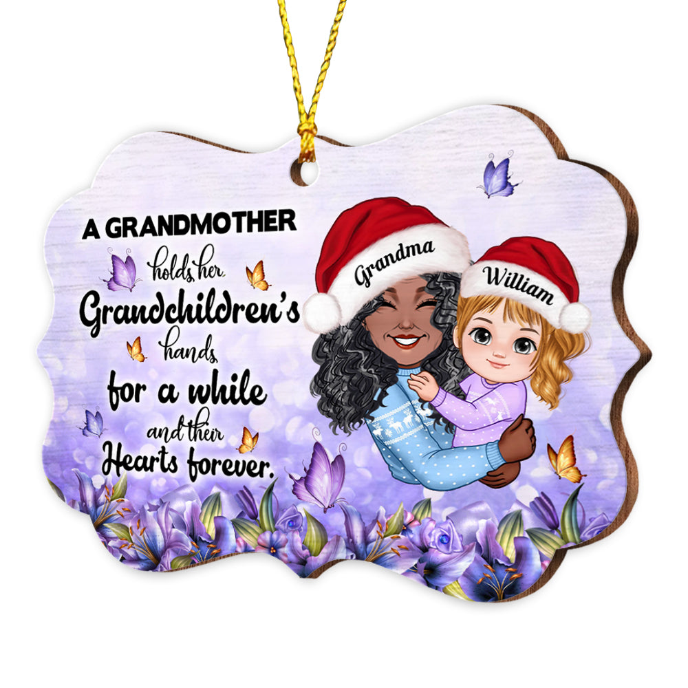 A Grandmother Holds Her Grandkid's Hand, Custom Appearances And Names - Personalized Custom Shaped Wooden Ornament - Gift For Family, Christmas Gift