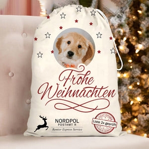 Frohe Weihnachten Custom Photo, Personalized String Bag, Christmas Gift