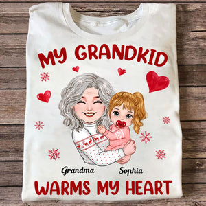 My Grandkid Warms My Heart, Custom Appearance And Names - Personalized T-Shirt - Gift For Family