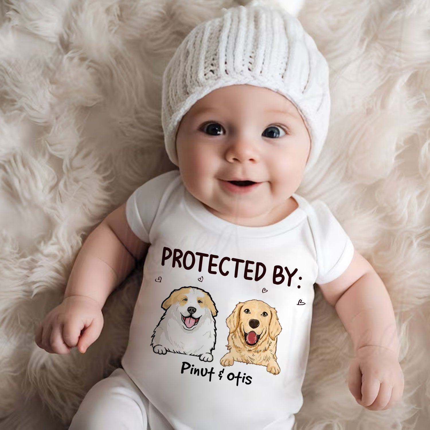 This Baby Protected By Peeking Dogs - Custom Pet And Name - Personalized Baby Onesie - Gift For Pet Lover