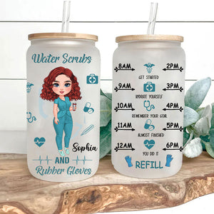 Water Scrubs And Rubber Gloves - Custom Appearance And Name - Personalized Glass Bottle, Frosted Bottle, Gift For Nurse