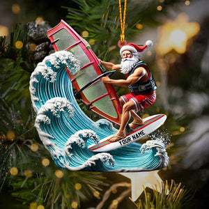 Surfing Santa Christmas Ornament, Personalized Ornament