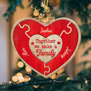 Heart Family, Custom Name In Heart - Personalized Custom Shaped Wooden Ornament - Gift For Family, Christmas Gift