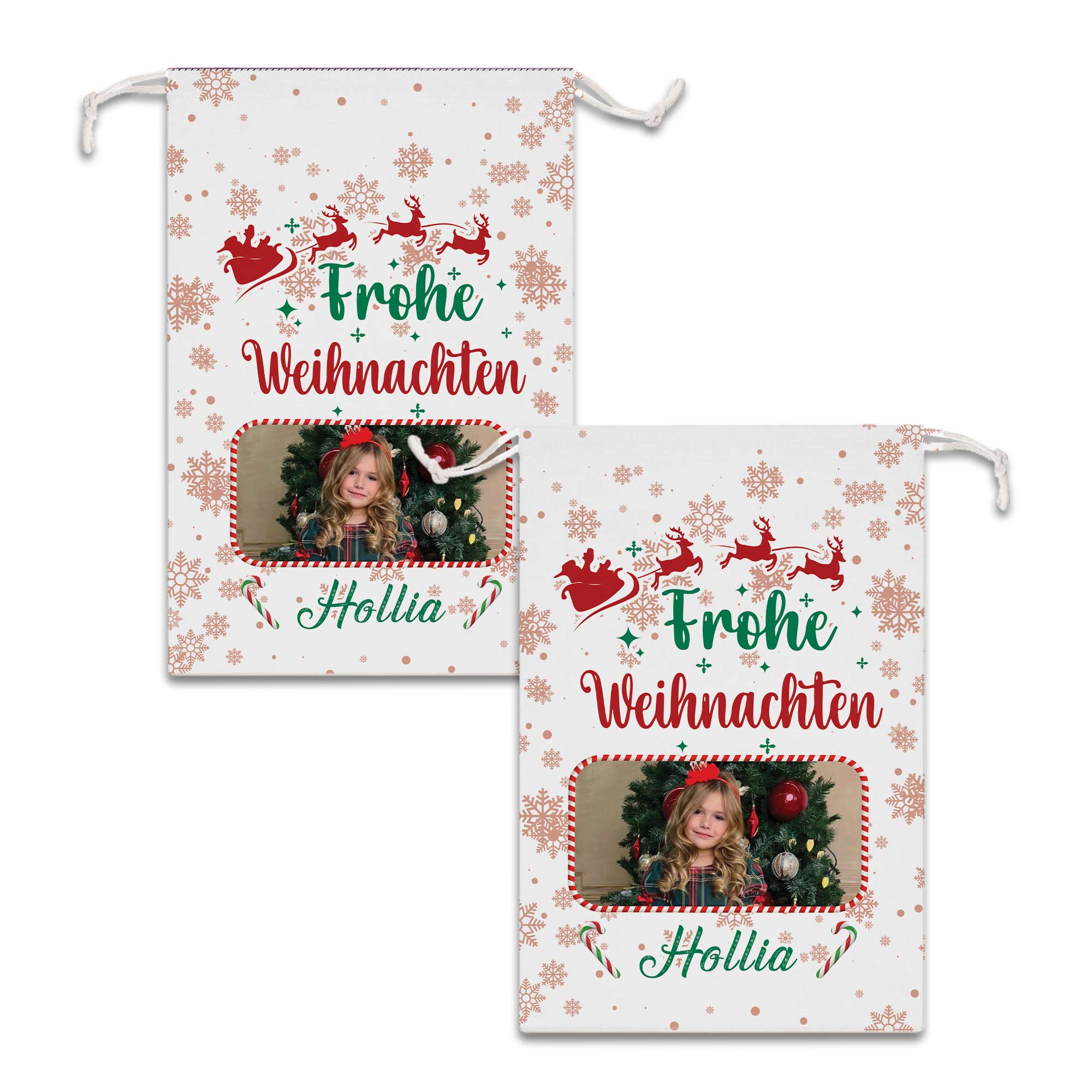 Christmas Frohe Weihnachten Custom Photo And Text, Personalized String Bag, Christmas Gift