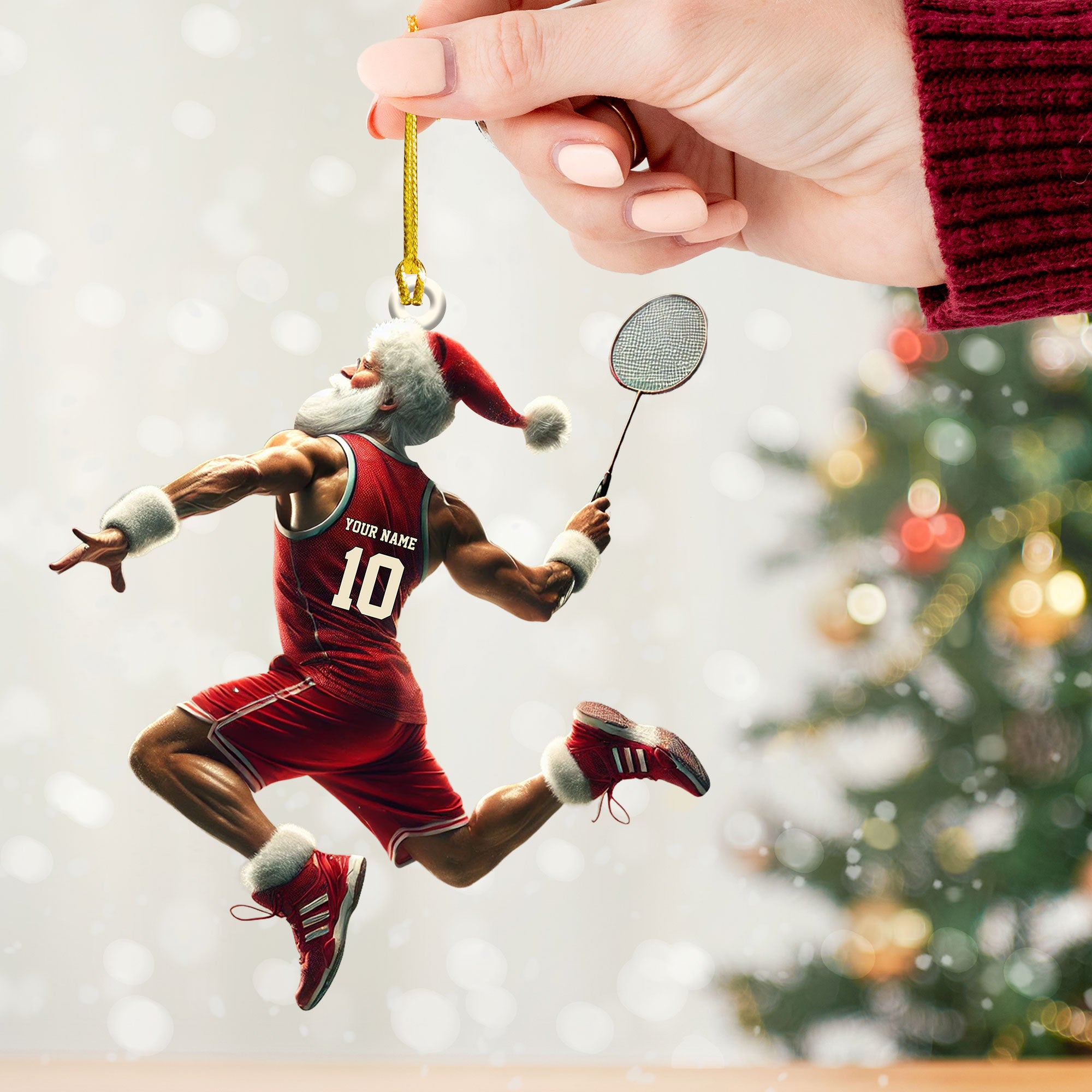 Custom Badminton Santa Ornament, Personalized Ornament