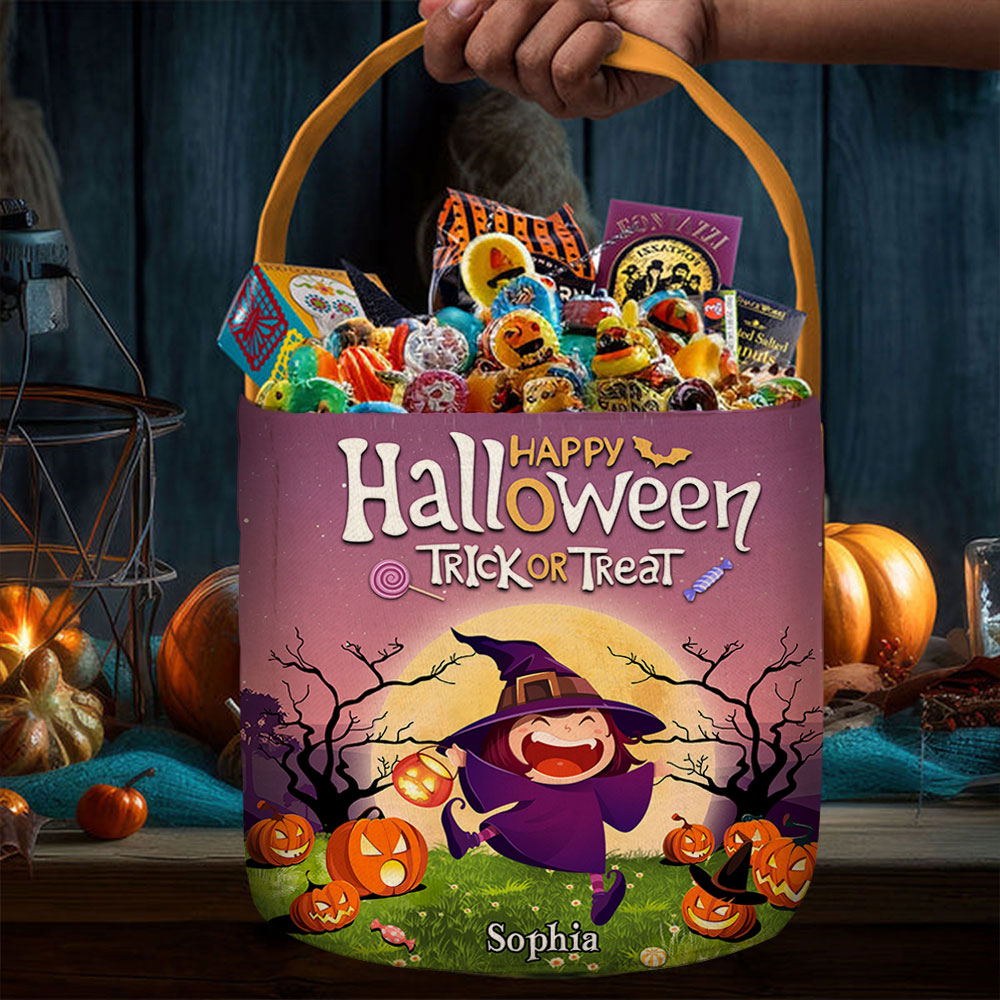 Happy Halloween Trick Or Treat - Custom Character And Name, Personalized Halloween Basket, Halloween Bag, Halloween Gift For Kids