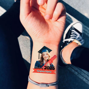 Graduation Tattoo Gift Custom Photo And Text Temporary Tattoo, Personalized Tattoo, Fake Tattoo