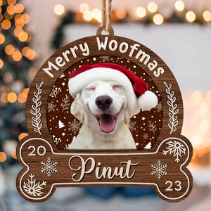 Merry Woofmas - Personalized Snowdome Shaped Wooden Ornament - Gift For Pet Lover