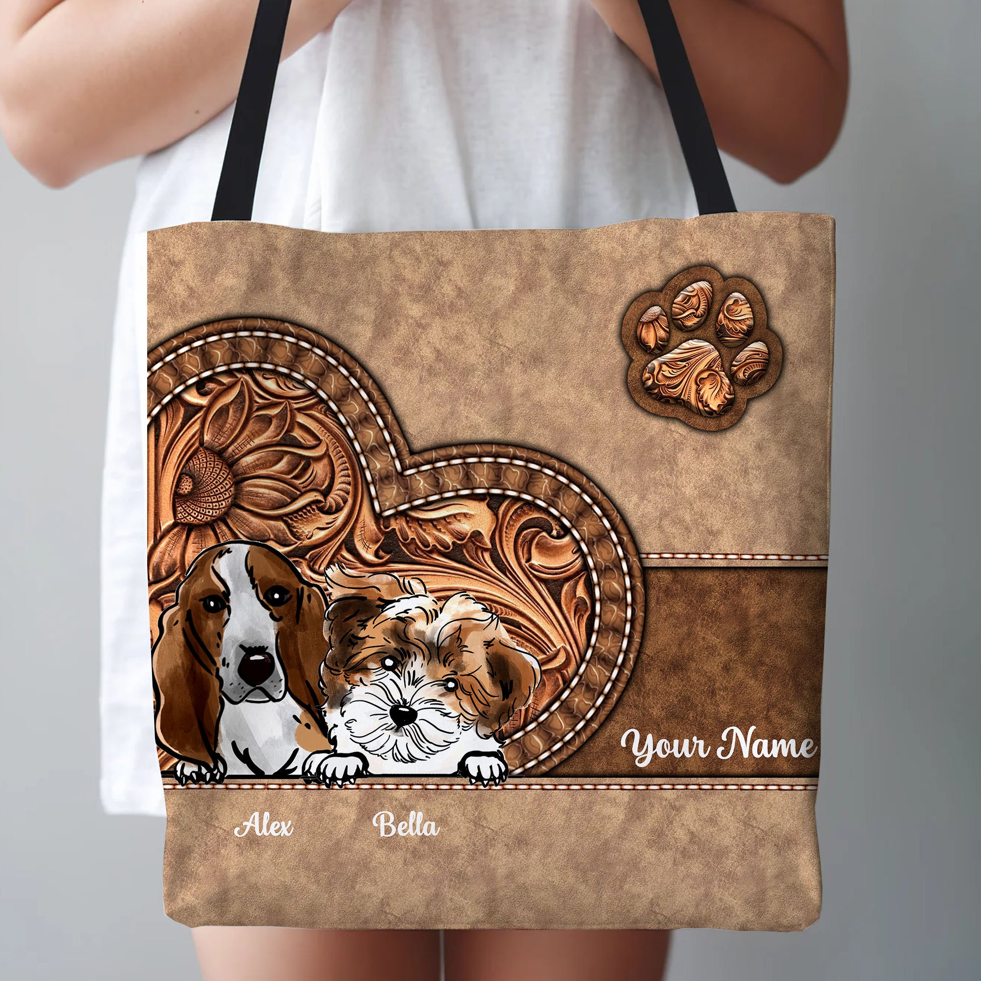 Cutie Dog With Paw - Custom Dogs And Text - Personalized Tote Bag, Gift For Pet Lover